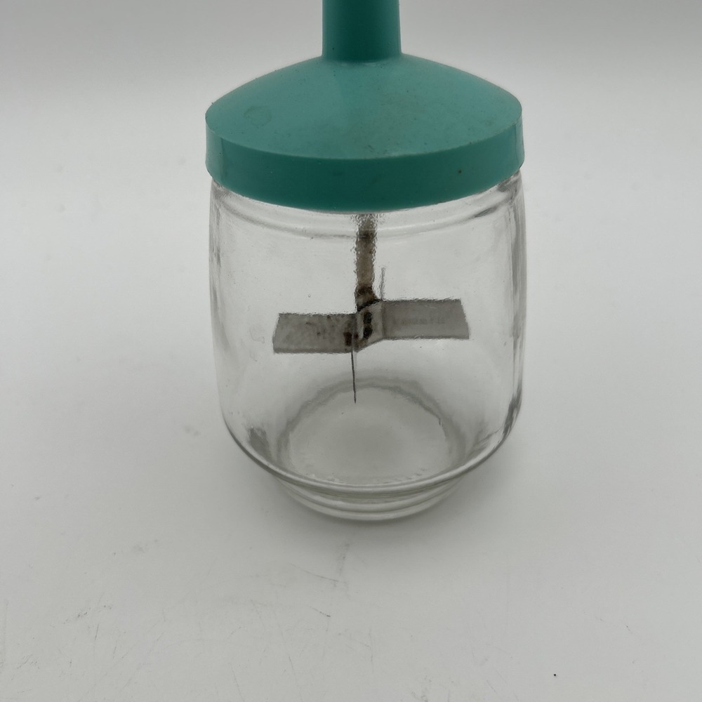1960s Vintage Androck Glass Nut Food Chopper Grinder Blue Turquoise- works great